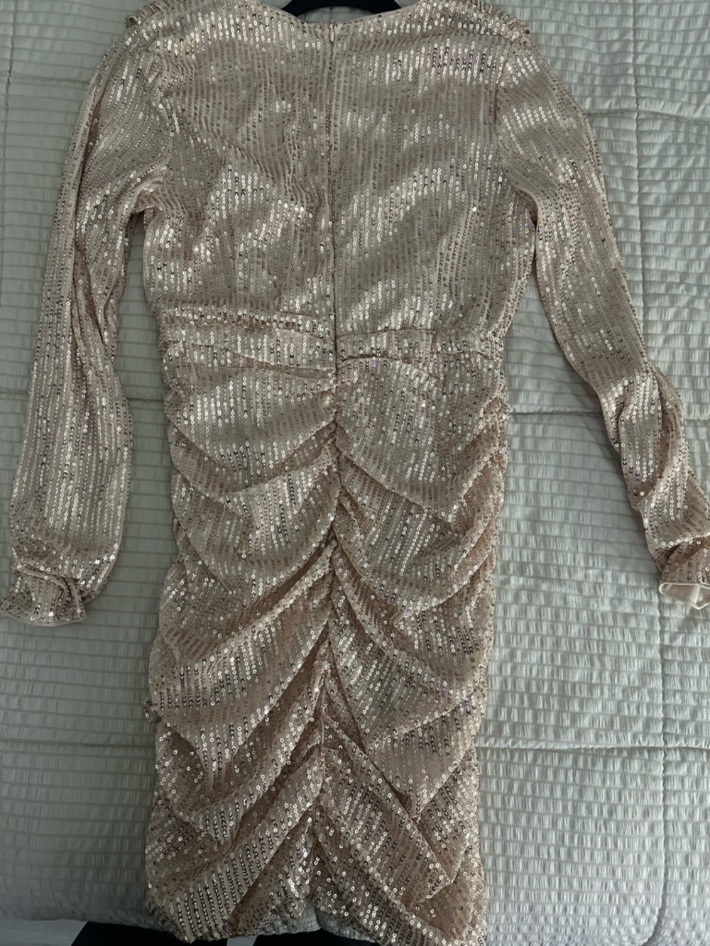 SHEIN Champagne Sequin Ruched Long-Sleeve Wrap Dress - Picture 2 of 2
